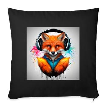 Fuchs mit Kopfhörer Hoodie Kunst - Sofakissen mit Füllung 45 x 45 cm - Schwarz - Vorne