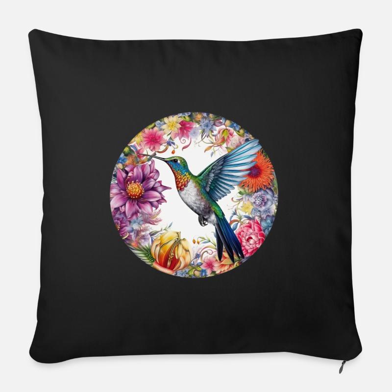 Exotischer Vogel Kolibri mit Blumenmuster Blumen - Sofakissen mit Füllung 45 x 45 cm - Schwarz