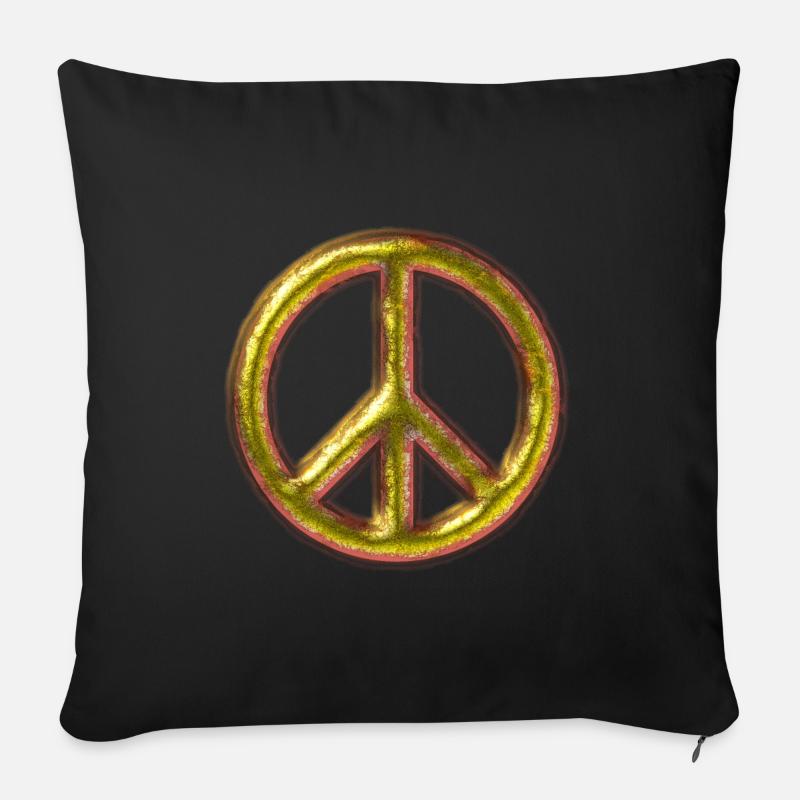Messing Peace-Zeichen - Sofakissen mit Füllung 45 x 45 cm - Schwarz