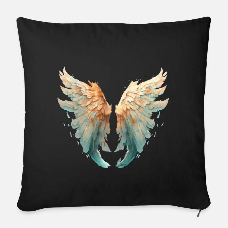 Ailes aquarelle turquoise orange - Coussin et housse de 45 x 45 cm - noir