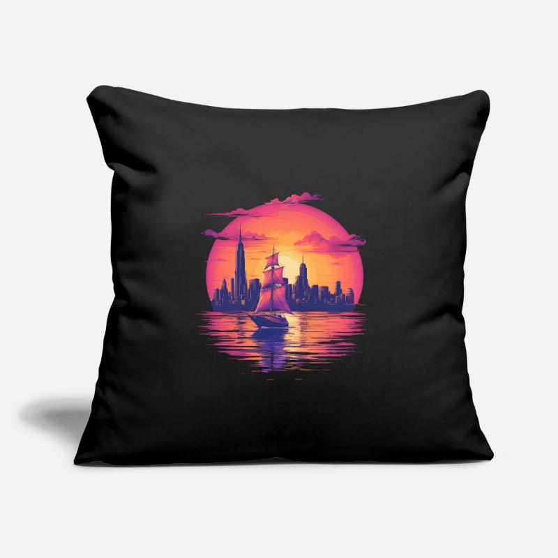 Synthwave sailing ship sunset Dream Sofa pillow with filling 45cm x 45cm