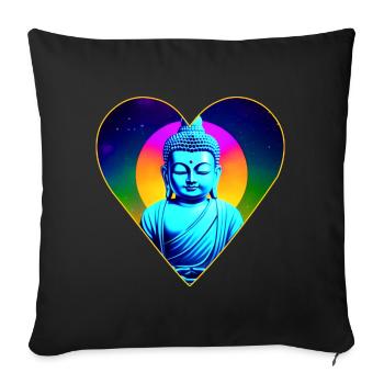 Bunter Buddha in Chakra Farben in Herzform - Sofakissen mit Füllung 45 x 45 cm - Schwarz - Vorne