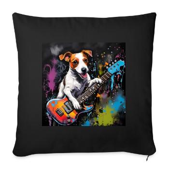 Jack Russell Terrier Guitarist Portrait - Sofa pillow with filling 45cm x 45cm - black - Front