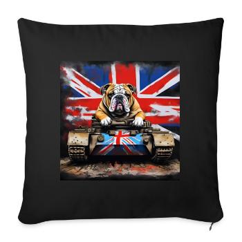 Britische Bulldogge auf einem Vintage-Panzer Union Jack - Sofakissen mit Füllung 45 x 45 cm - Schwarz - Vorne