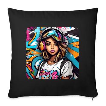 Cool Girl with Headphones Graffiti Hip Hop Music - Sofa pillow with filling 45cm x 45cm - black - Front