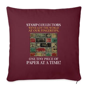 Philately's Delight: Stamp Collectors Unite - Sofa pillow with filling 45cm x 45cm - burgundy - Front