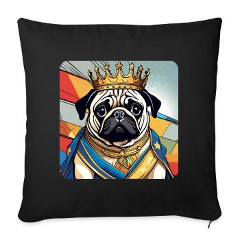 Cute royal pug with crown - Sofa pillow with filling 45cm x 45cm - black - Front