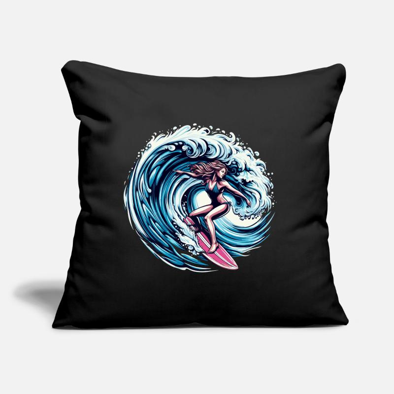 Surfer Chick riding a big wave Sofa pillow with filling 45cm x 45cm