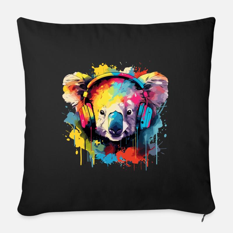Koala mit Kopfhörer Musik Koala Bär - Sofakissen mit Füllung 45 x 45 cm - Schwarz