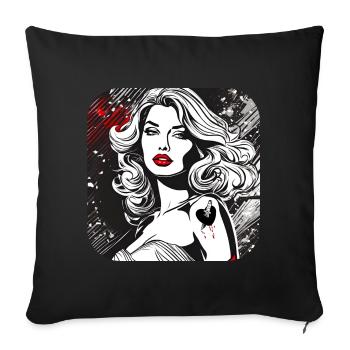 Femme avec tatouage coeur et poignard - Coussin et housse de 45 x 45 cm - noir - Devant