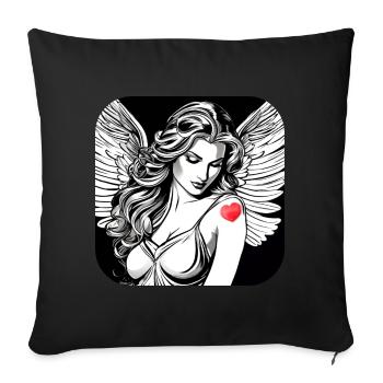 Ange triste avec tatouage de coeur - Coussin et housse de 45 x 45 cm - noir - Devant