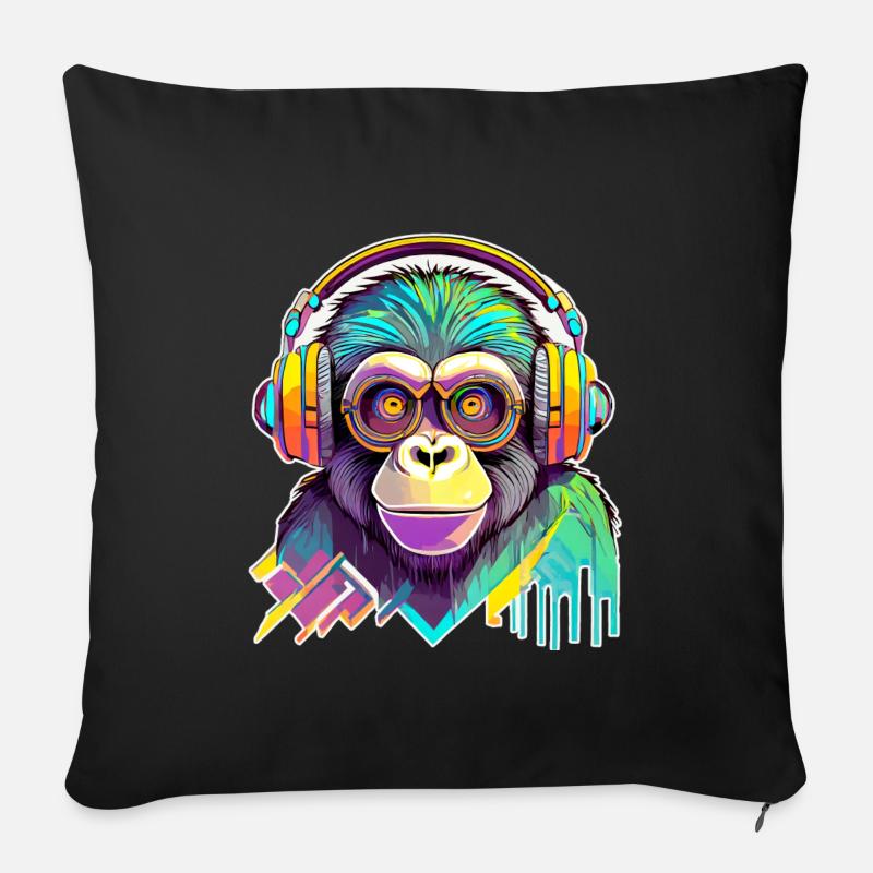 Singe de la musique - Coussin et housse de 45 x 45 cm - noir