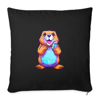 Biber buntes Aquarell Cartoon Kawaii Tier - Sofakissen mit Füllung 45 x 45 cm - Schwarz - Vorne