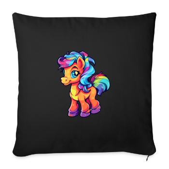 Ponny Aquarelle Colorée Dessin Animé Kawaii Animal - Coussin et housse de 45 x 45 cm - noir - Devant