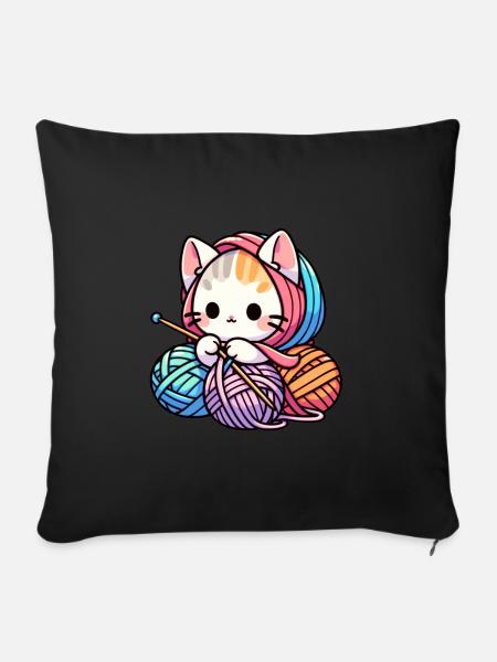 Katze stricken Schnurr-fect Strick Strampler Design - Sofakissen mit Füllung 45 x 45 cm - Schwarz