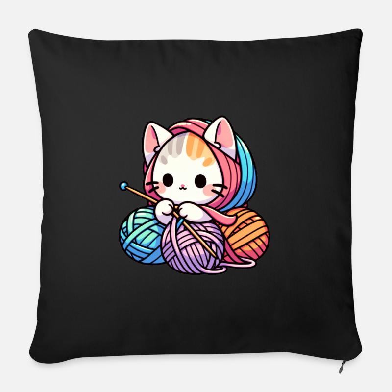Katze stricken Schnurr-fect Strick Strampler Design - Sofakissen mit Füllung 45 x 45 cm - Schwarz