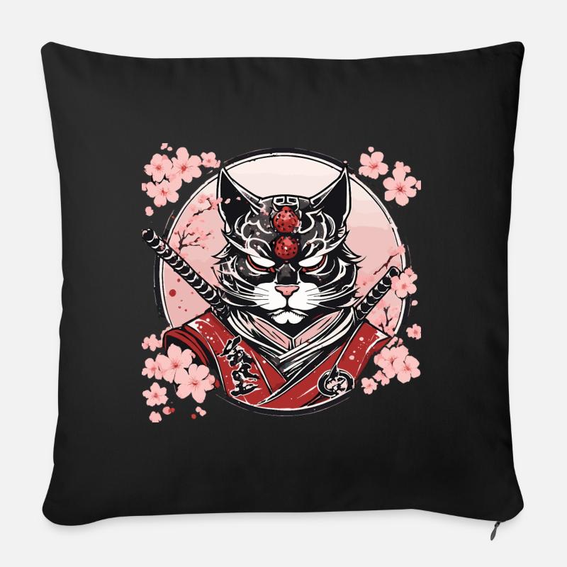 Demonic Kawaii Neko Samurai : cat samurai - Sofa pillow with filling 45cm x 45cm - black