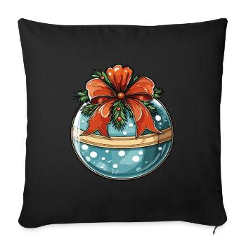 Boule de Noël, bleue avec décoration rouge et verte - Coussin et housse de 45 x 45 cm - noir - Devant