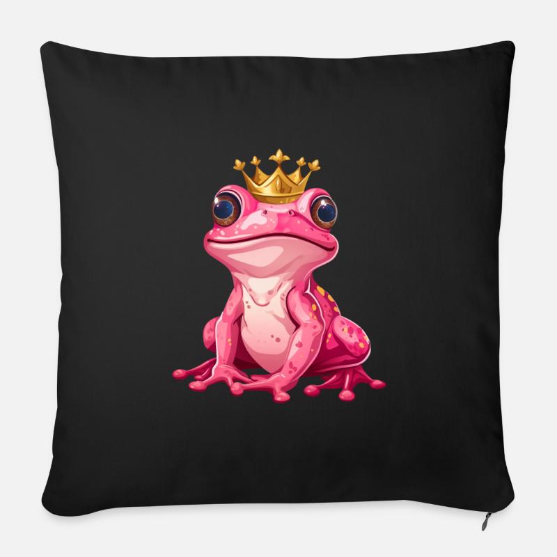Mignonne princesse grenouille rose rose avec couronne dorée - Coussin et housse de 45 x 45 cm - noir