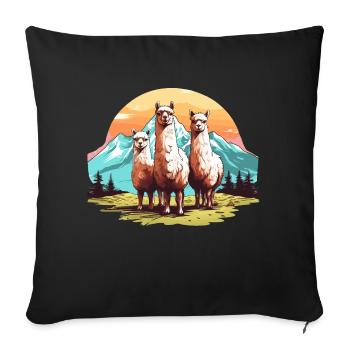 Alpaca, 3 alpacas in nature - Sofa pillow with filling 45cm x 45cm - black - Front