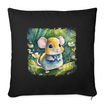 Mignon bébé souris jouant joyeusement dans le jardin - Coussin et housse de 45 x 45 cm - noir - Devant