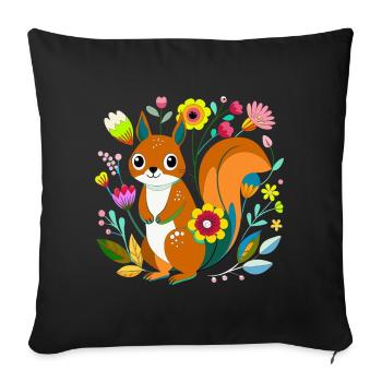 Kleines Eichhörnchen in Blumen - Sofakissen mit Füllung 45 x 45 cm - Schwarz - Vorne