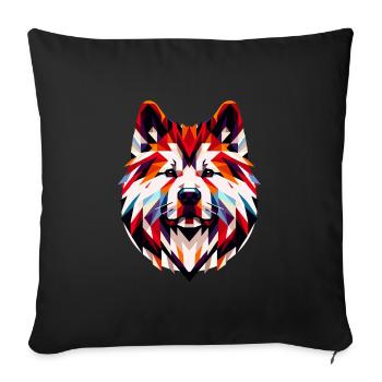 Portrait géométrique d’Akita : Art polygonal vibrant - Coussin et housse de 45 x 45 cm - noir - Devant