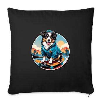 Australian Shepherd Dog Skateboarding in a Hoodie - Sofa pillow with filling 45cm x 45cm - black - Front