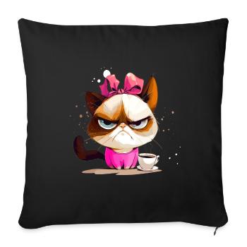 Grumpy | Katze | Genervte Katz | Kaffeeliebhaber - Sofakissen mit Füllung 45 x 45 cm - Schwarz - Vorne