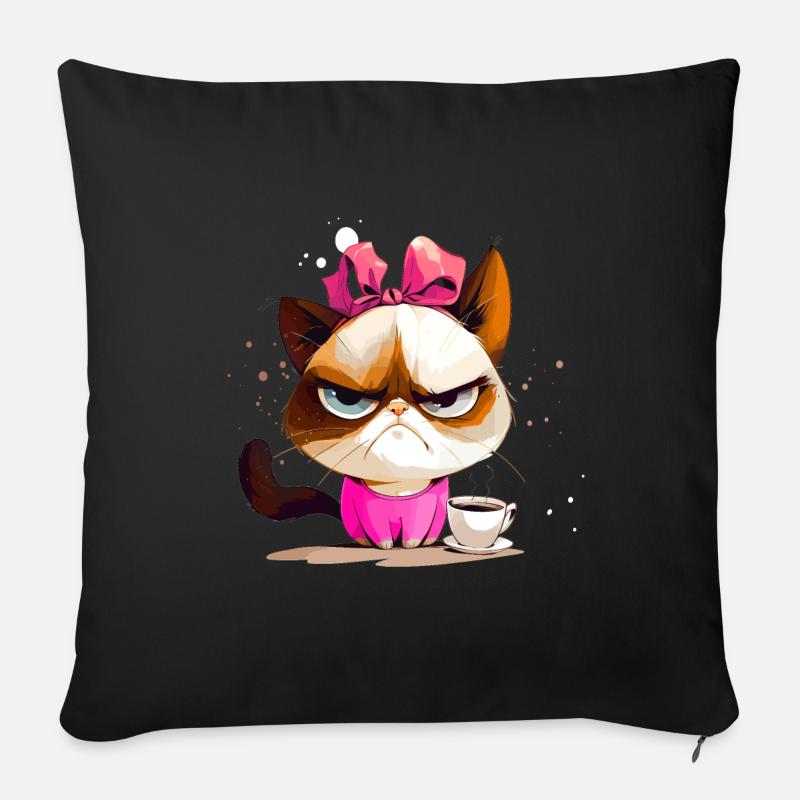 | Chat | Chat agacé | Amateurs de café - Coussin et housse de 45 x 45 cm - noir