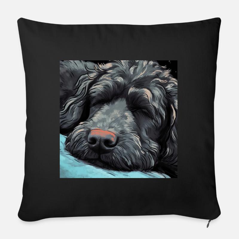 Schlafender schwarzer Golden Doodle - Sofakissen mit Füllung 45 x 45 cm - Schwarz