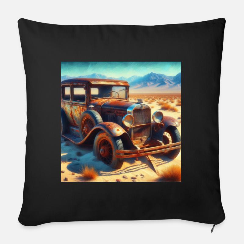 Oldtimer Wrack in der Wüste - Sofakissen mit Füllung 45 x 45 cm - Schwarz