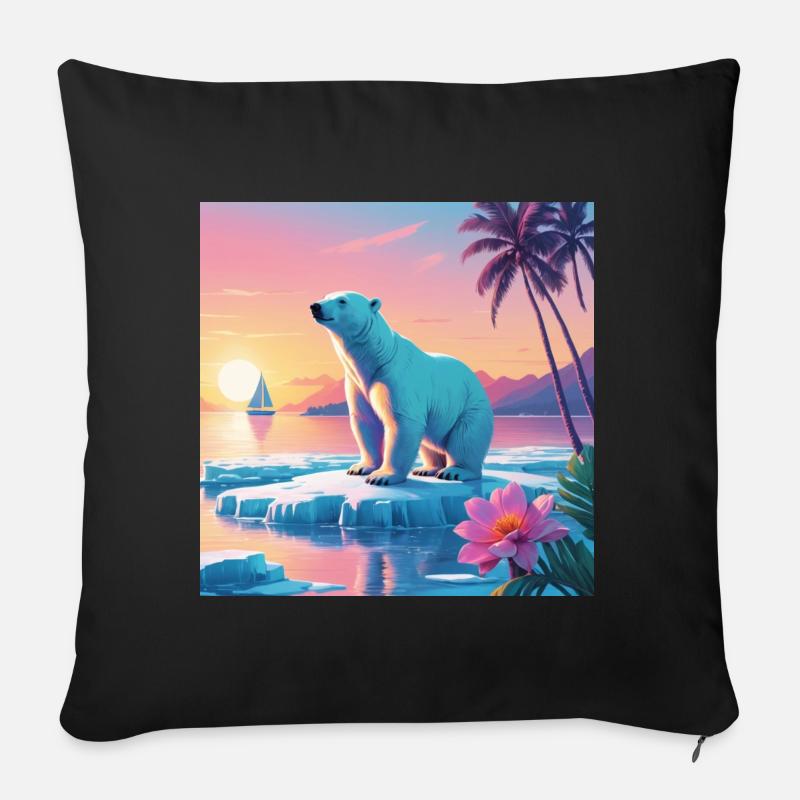 Eisbär im Urlaub - Sofakissen mit Füllung 45 x 45 cm - Schwarz