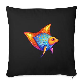 Spotted Eagle Ray Colorful Kawaii Cartoon Clipart - Sofa pillow with filling 45cm x 45cm - black - Front