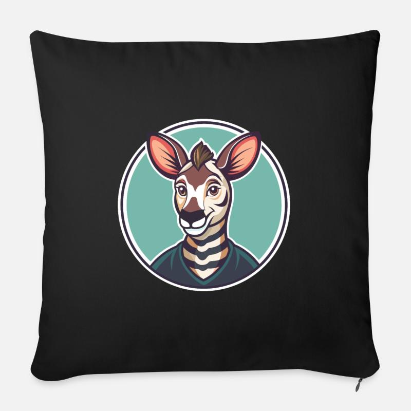 Okapi Kawaii Cartoon Figur Tier Haustier Gesicht - Sofakissen mit Füllung 45 x 45 cm - Schwarz