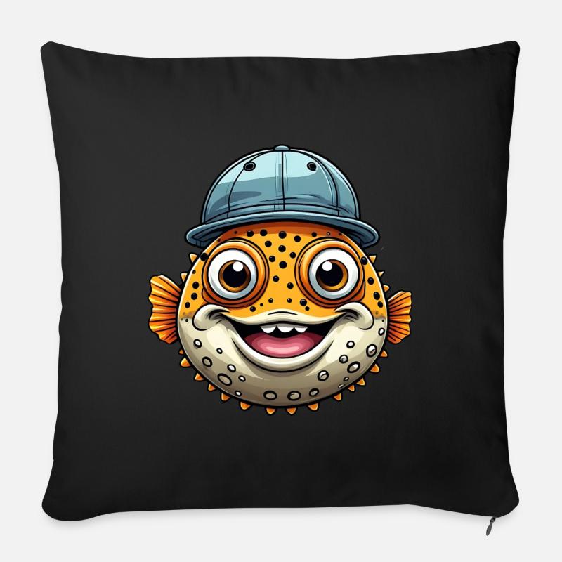 Cooler Kugelfisch mit Basecap - Sofakissen mit Füllung 45 x 45 cm - Schwarz