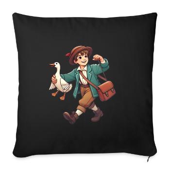Garçon vintage avec illustration de canard - Coussin et housse de 45 x 45 cm - noir - Devant