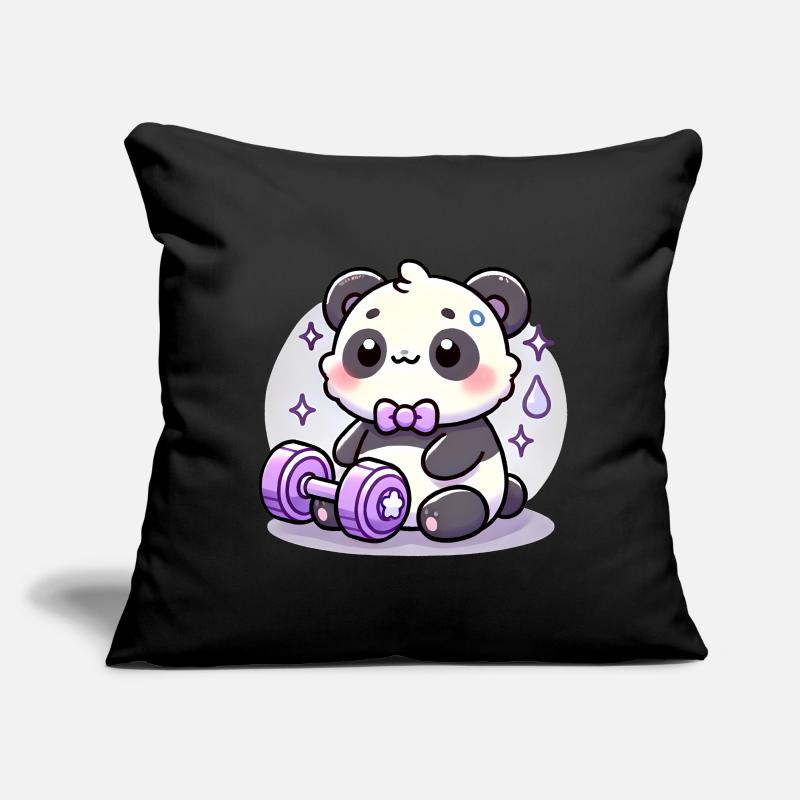 Gym Panda avec conception de dessin animé d’haltères Coussin et housse de 45 x 45 cm