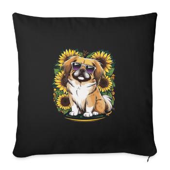 Summery sunflower motif with sweet Pekingese. - Sofa pillow with filling 45cm x 45cm - black - Front