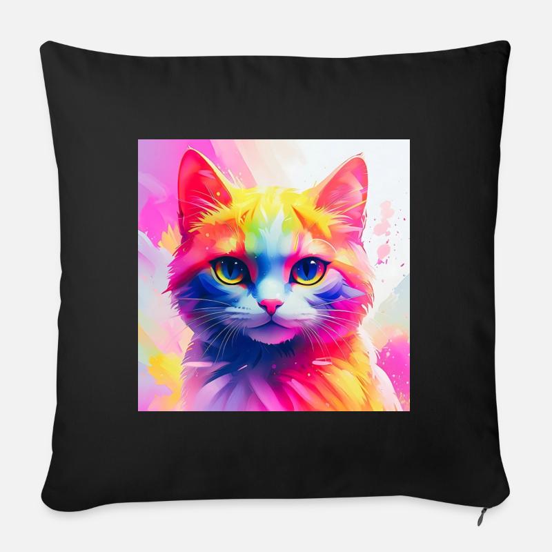 Lebendiges Regenbogenkatzen-Kunstwerk - Sofakissen mit Füllung 45 x 45 cm - Schwarz