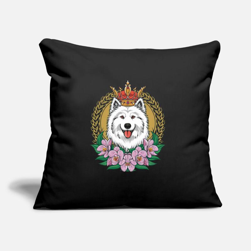 Cartoon Samojede Spitz mit Orchideen und Krone Sofakissen mit Füllung 45 x 45 cm