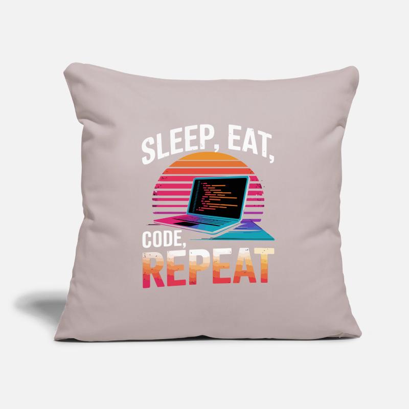 Sleep Eat Code Repeat Gift Programmeur Développeur Coussin et housse de 45 x 45 cm