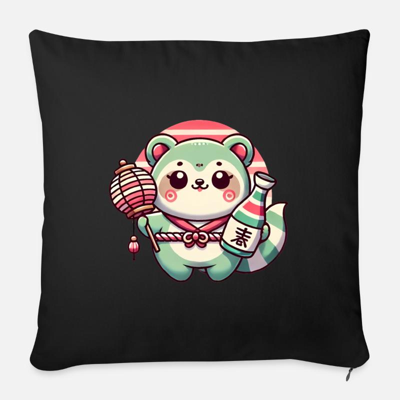 Skurriles Tanuki Laternendesign - Sofakissen mit Füllung 45 x 45 cm - Schwarz