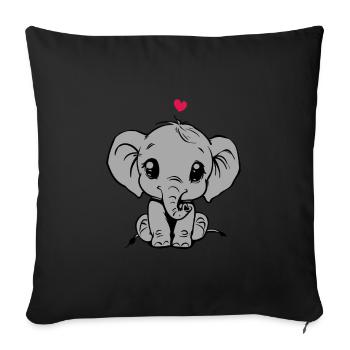 Eléphant mignon et cœur, cadeau pour bébé - Coussin et housse de 45 x 45 cm - noir - Devant