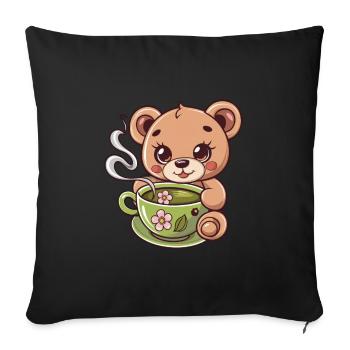 L’ours en peluche adore le thé - Coussin et housse de 45 x 45 cm - noir - Devant
