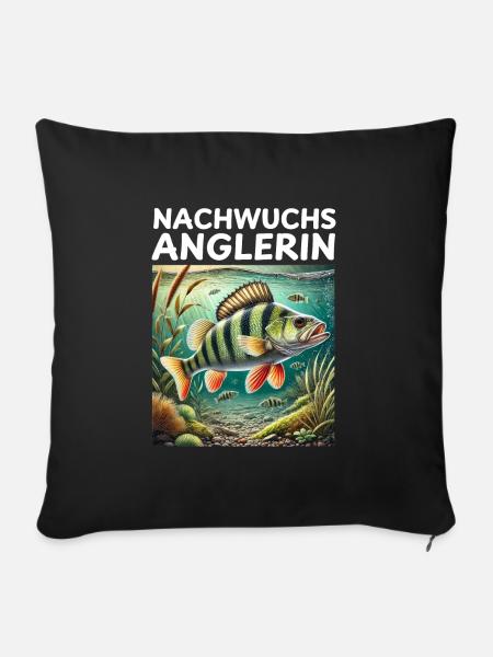 Nachwuchs Anglerin Barsch Angler Motiv - Sofakissen mit Füllung 45 x 45 cm - Schwarz