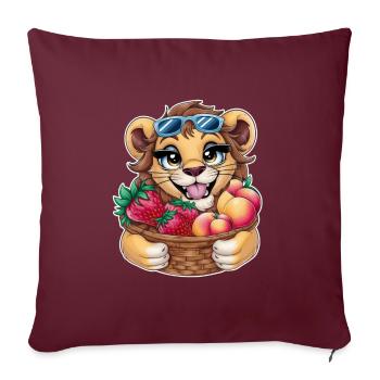 Kawaii Löwe mit Erdbeeren und Pfirsichen - Sofakissen mit Füllung 45 x 45 cm - Burgunderrot - Vorne