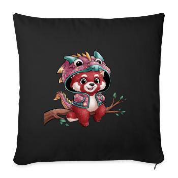 Panda roux avec dragon chinois - Coussin et housse de 45 x 45 cm - noir - Devant