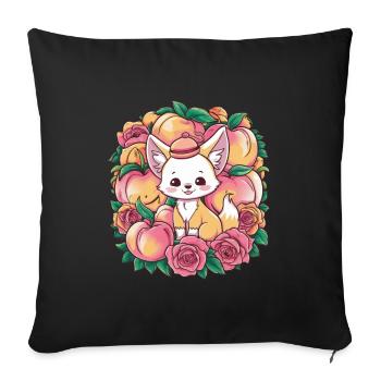 Fennec Kawaii Renard du désert aux pêches - Coussin et housse de 45 x 45 cm - noir - Devant