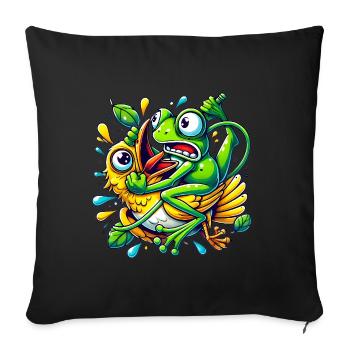 Funny Frog Clinging to Bird Cartoon - Sofa pillow with filling 45cm x 45cm - black - Front